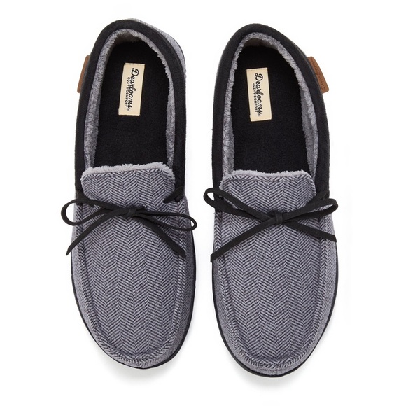 dearfoams Other - Dearfoams Men's Size Large 11-12 Black and Gray Herringbone Loafer Slippers NWT